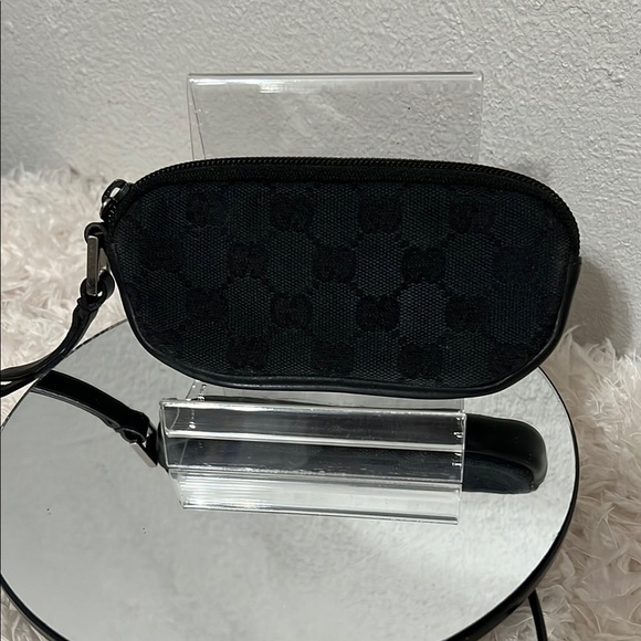Rare Gucci Black Monogram and Leather Key/Cosmetic Case Wristlet - Picture 2 of 11